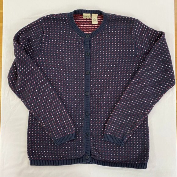 LL Bean Cardigan Sweater Women's Med. Cotton Knit Birds Eye Blue Button Vintage - Picture 1 of 8
